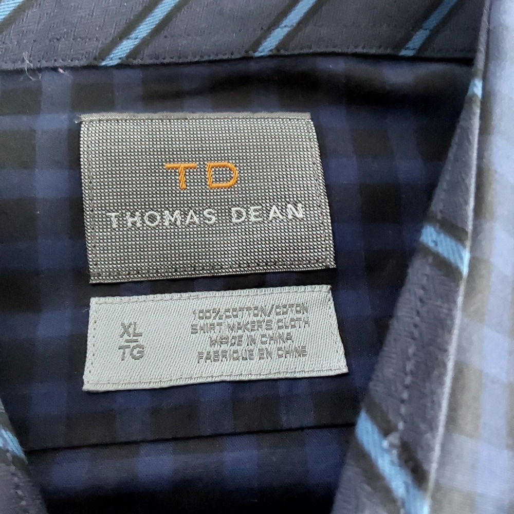 Thomas Dean Mens Long Sleeve Blue & Black Check Dress Shirt Flip Cuff Size XL - Picture 2 of 8